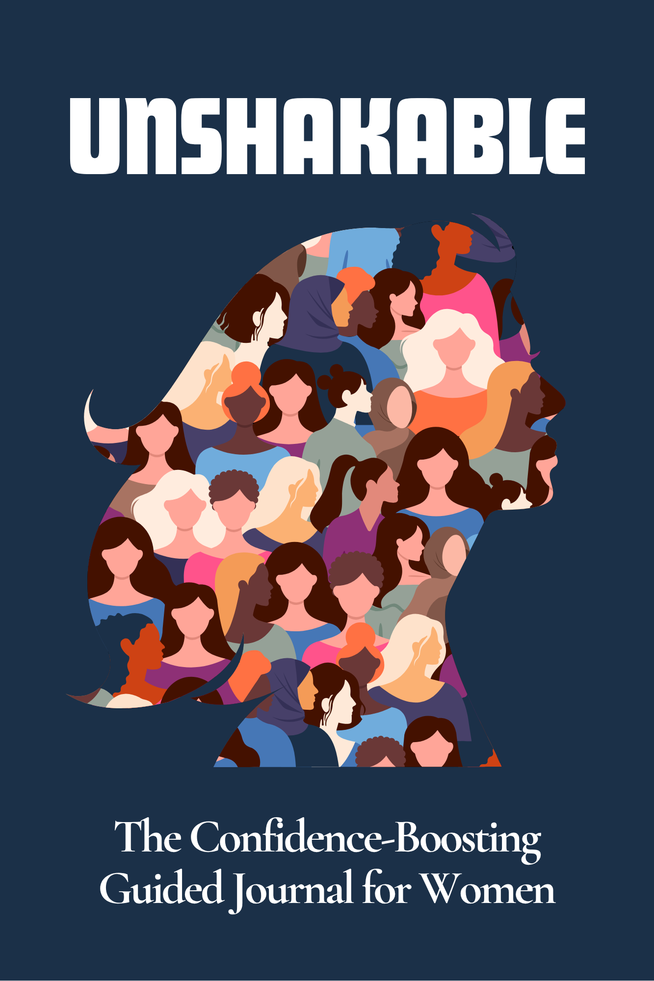 Book cover of 'Unshakable' with a silhouette of women's heads on a dark blue background