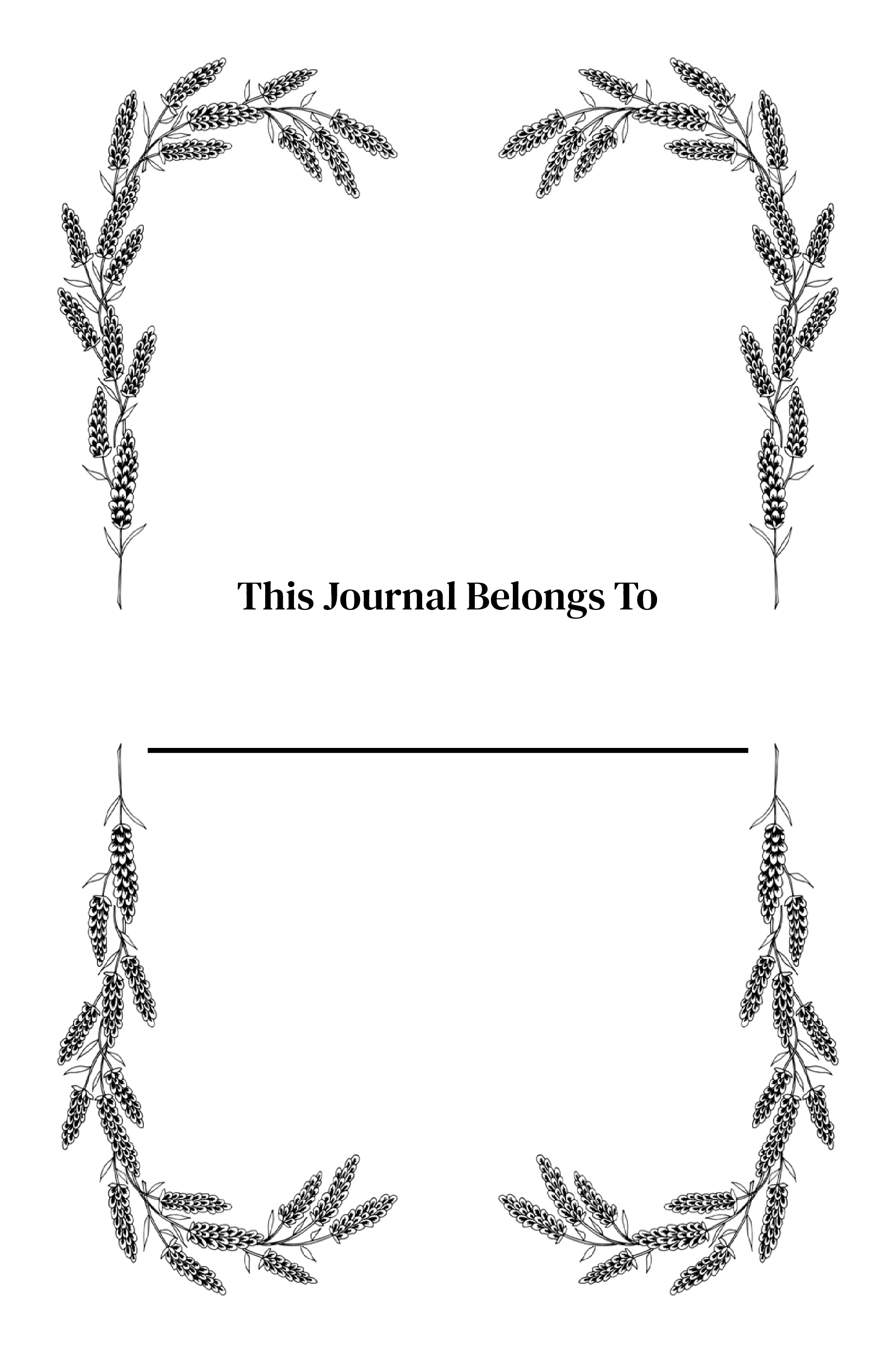 Decorative journal cover with floral wreaths and 'This Journal Belongs To' text.