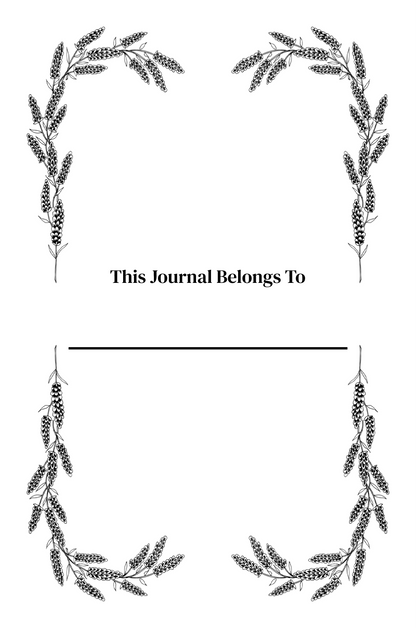 Decorative journal cover with floral wreaths and 'This Journal Belongs To' text.